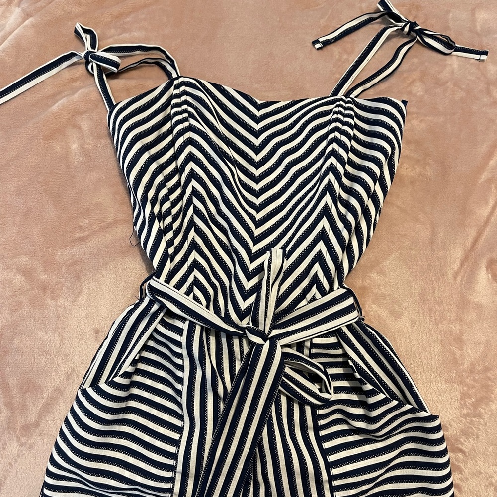 Ankle pants (blue and white) romper.